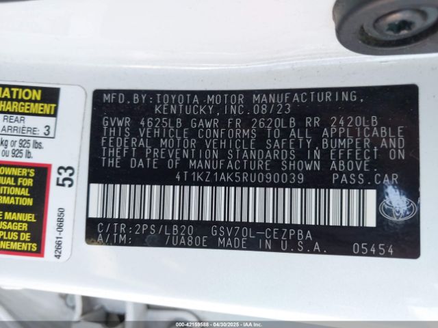 4T1KZ1AK5RU090039 Toyota Camry Xse V6