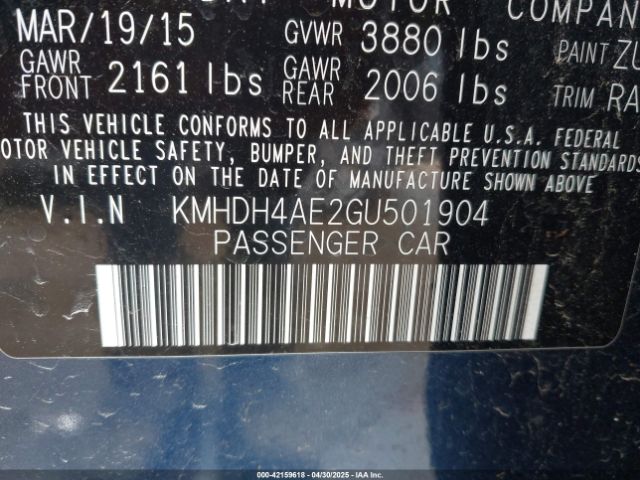 KMHDH4AE2GU501904 Hyundai ELANTRA SE