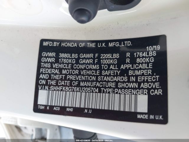 SHHFK8G76KU205704 Honda Civic Type R Touring