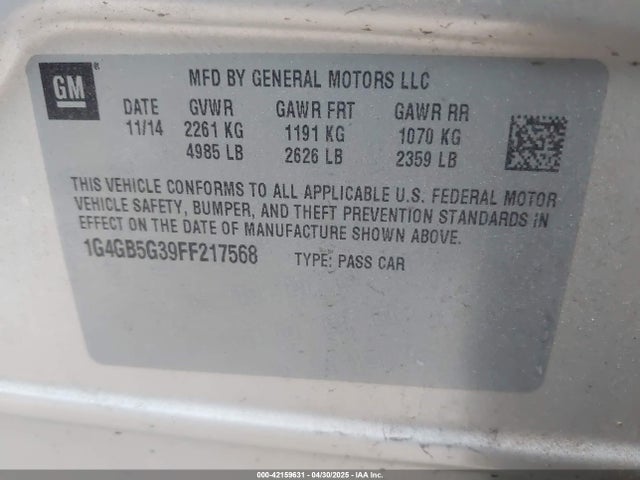 1G4GB5G39FF217568 Buick Lacrosse Leather
