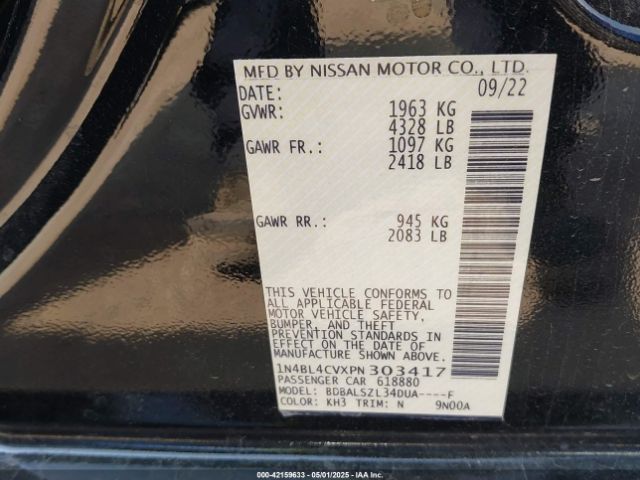 1N4BL4CVXPN303417 Nissan Altima Sr Fwd