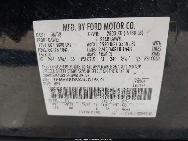 1FM5K8D8XJGC15551 Ford 3.5l ti-vct