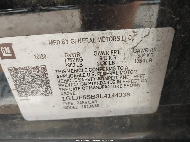 1G1JF5SB3L4144338 Chevrolet Sonic Fwd  Premier