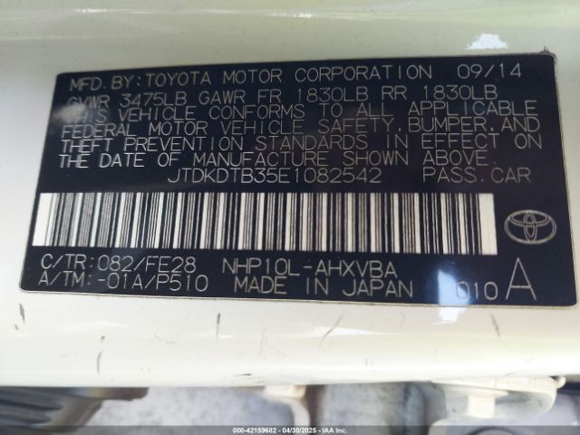 JTDKDTB35E1082542 Toyota Prius C One