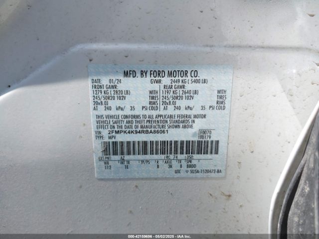2FMPK4K94RBA86061 Ford Edge Titanium