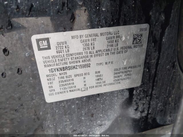 2017 CADILLAC XT5 1GYKNBRS6HZ159892 Photo 8