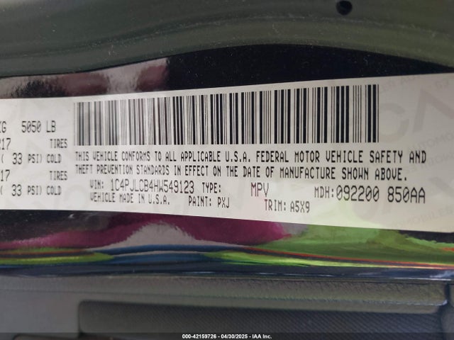 1C4PJLCB4HW549123 Jeep Cherokee Latitude Fwd