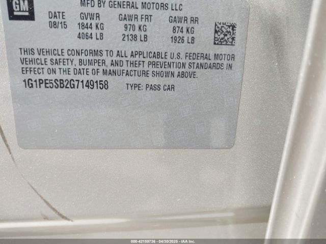 1G1PE5SB2G7149158 Chevrolet Cruze Limited 1lt Auto