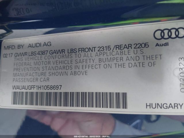 WAUAUGFF1H1058697 Audi A3 2.0t Premium