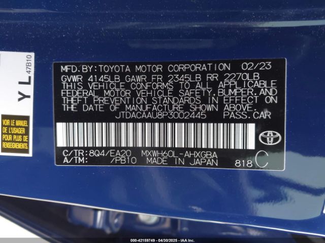 JTDACAAU8P3002445 Toyota PRIUS XLE