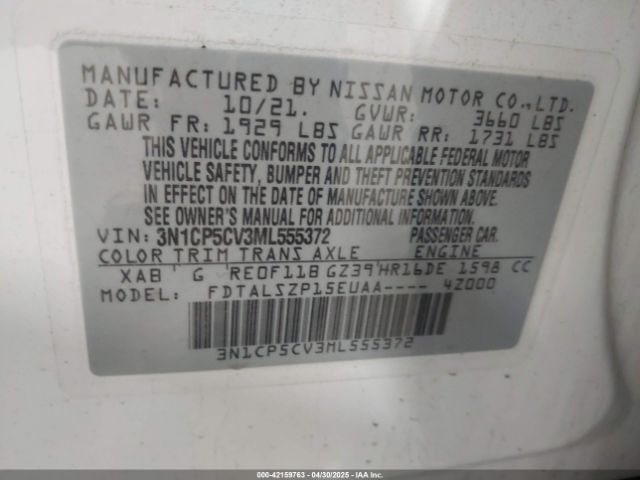 3N1CP5CV3ML555372 Nissan Kicks Sv Xtronic Cvt