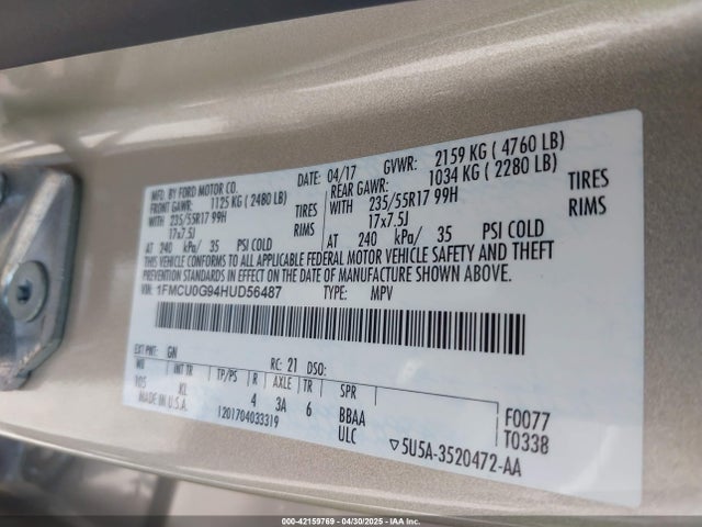 1FMCU0G94HUD56487 Ford ESCAPE SE