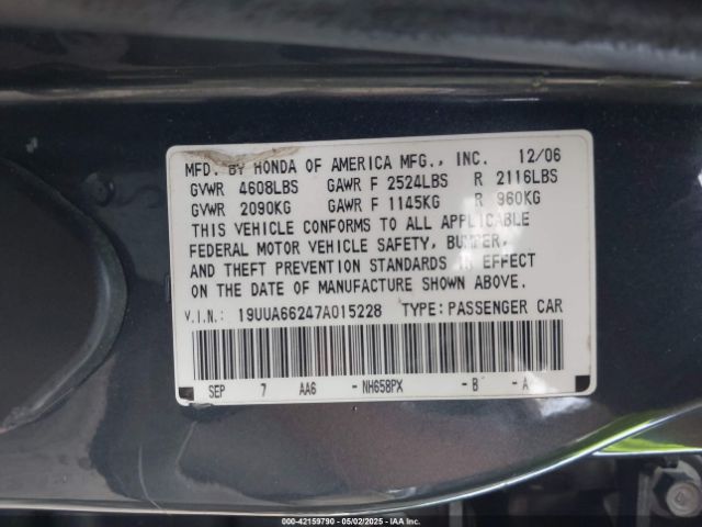 2007 ACURA TL 19UUA66247A015228 Photo 8