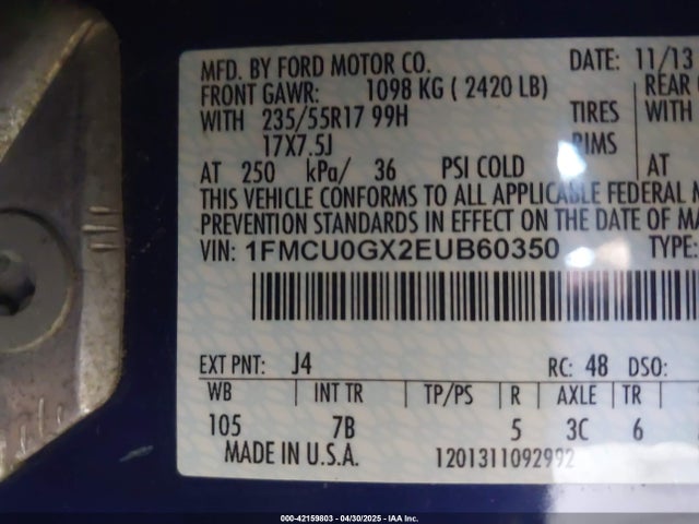 1FMCU0GX2EUB60350 Ford ESCAPE SE