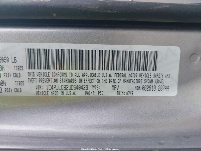 1C4PJLCB2JD540423 Jeep Cherokee Latitude Fwd