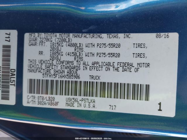 5TFHY5F16HX585906 Toyota Tundra Limited 5.7l V8