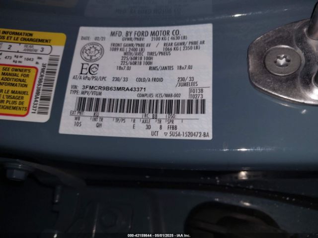 3FMCR9B63MRA43371 Ford Bronco Sport Big Bend