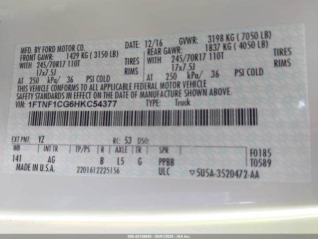 1FTNF1CG6HKC54377 Ford F-150 Xl