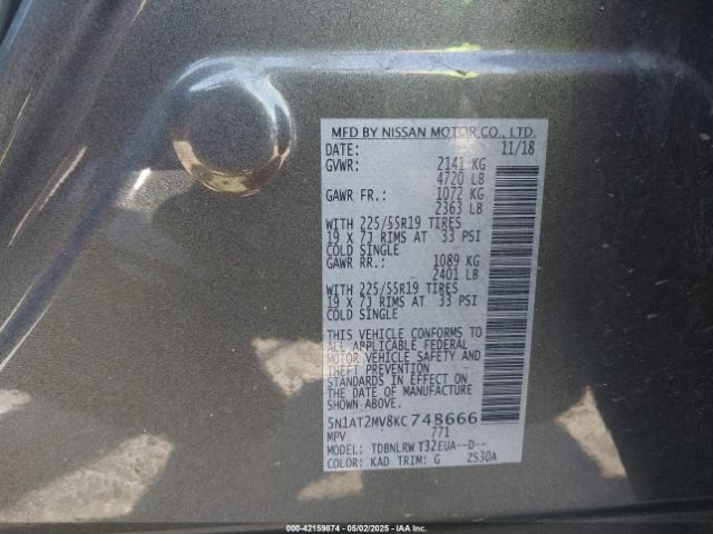 5N1AT2MV8KC748666 Nissan Rogue Sl