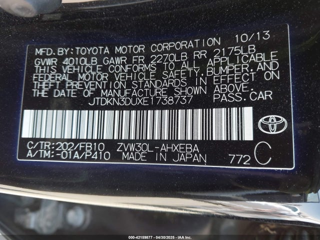 Toyota Prius Two 2014 JTDKN3DUXE1738737 Image 9