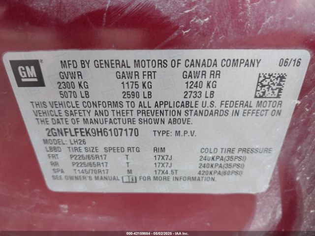 2GNFLFEK9H6107170 Chevrolet EQUINOX LT