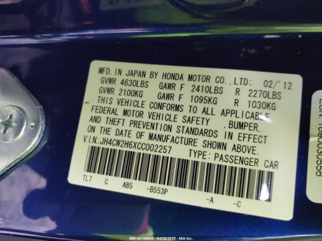 2012 ACURA TSX JH4CW2H6XCC002257 Photo 8