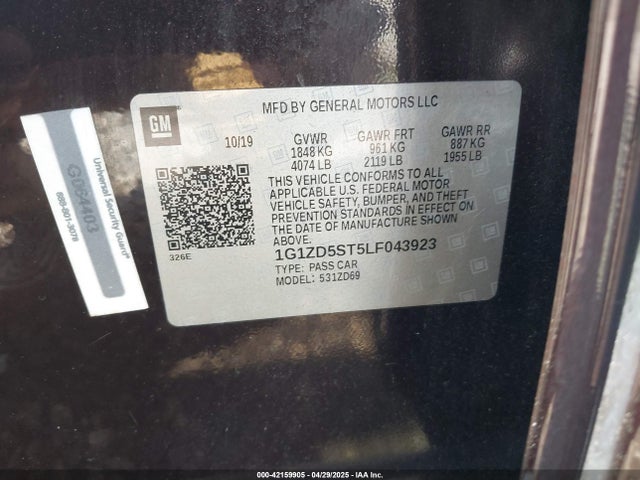 1G1ZD5ST5LF043923 Chevrolet Malibu Fwd Lt