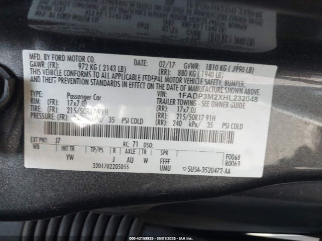 1FADP3M2XHL232048 Ford FOCUS SEL