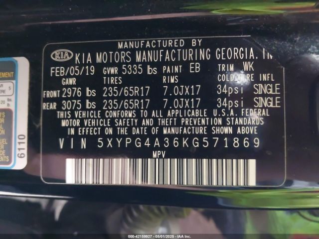 5XYPG4A36KG571869 KIA Sorento 2.4l L
