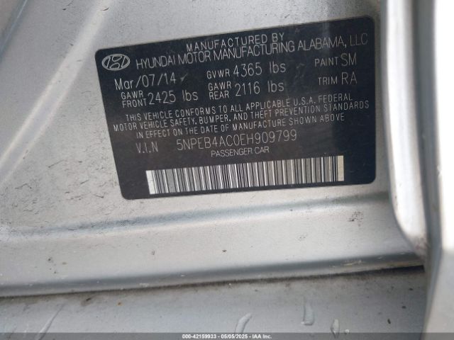 5NPEB4AC0EH909799 Hyundai SONATA GLS