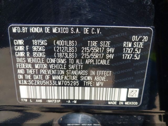 3CZRU5H33LM705295 Honda Hr-v 2wd Lx