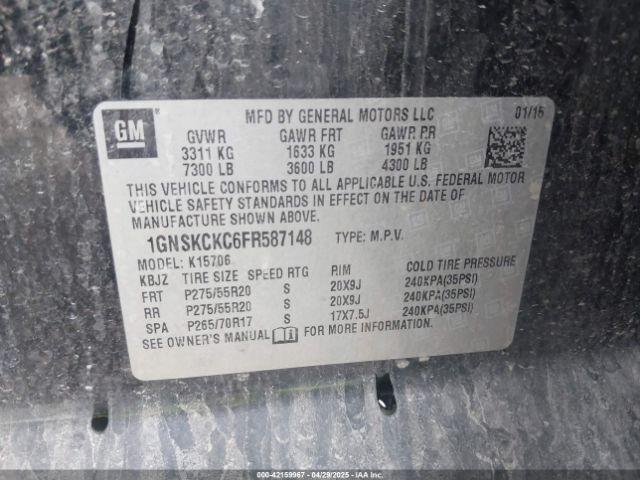 1GNSKCKC6FR587148 Chevrolet Tahoe Ltz