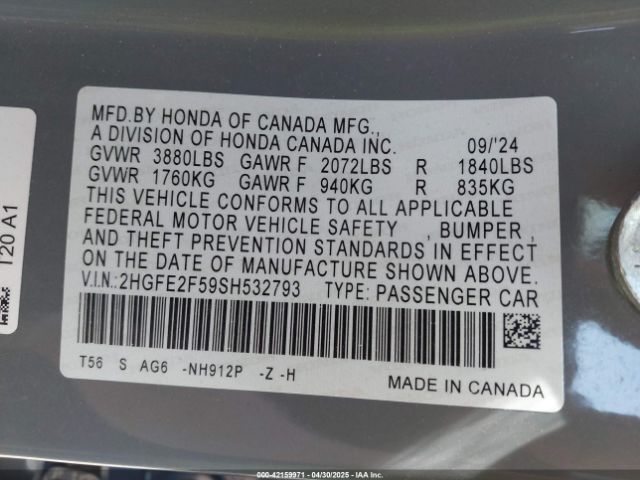 2HGFE2F59SH532793 Honda Civic Sport
