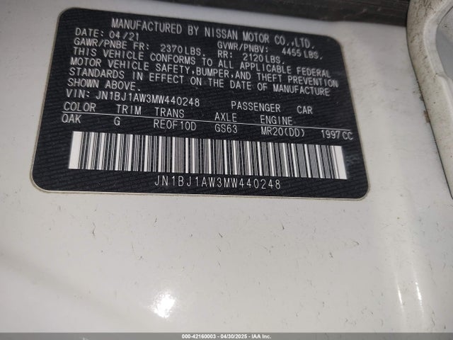 JN1BJ1AW3MW440248 Nissan Rogue Sport S Awd Xtronic Cvt