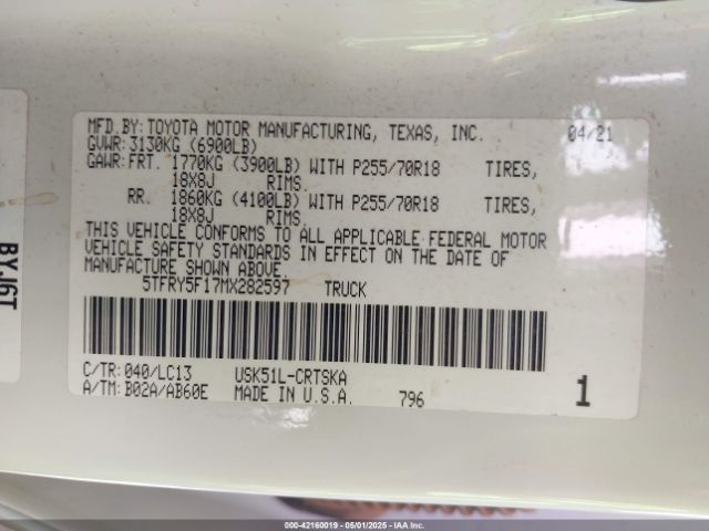5TFRY5F17MX282597 Toyota Tundra Sr