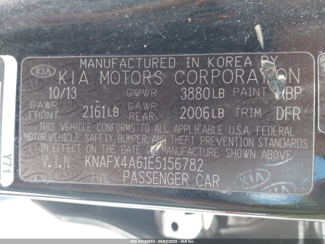 KNAFX4A61E5156782 KIA FORTE LX
