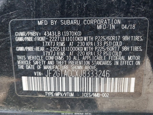 JF2GTACCXJ8333246 Subaru Crosstrek 2.0i Premium