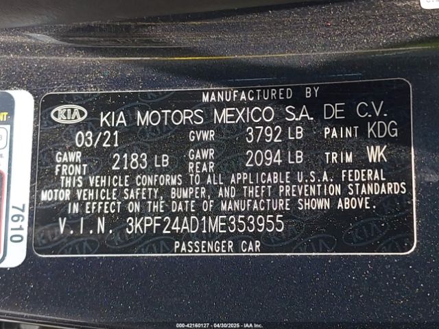 3KPF24AD1ME353955 KIA Forte Lxs