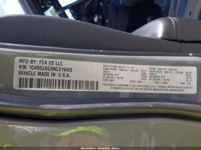 1C4RDJDG0NC219426 Dodge Durango Gt Plus Awd