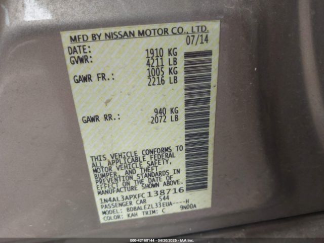 1N4AL3APXFC138716 Nissan Altima