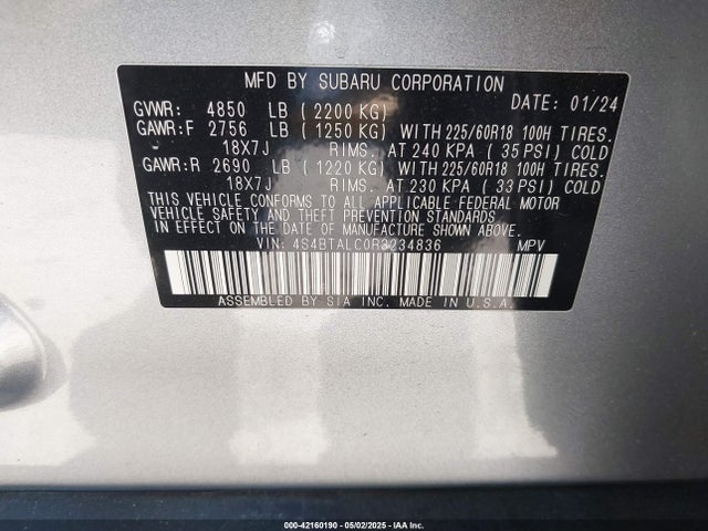 4S4BTALC0R3234836 Subaru na, u5