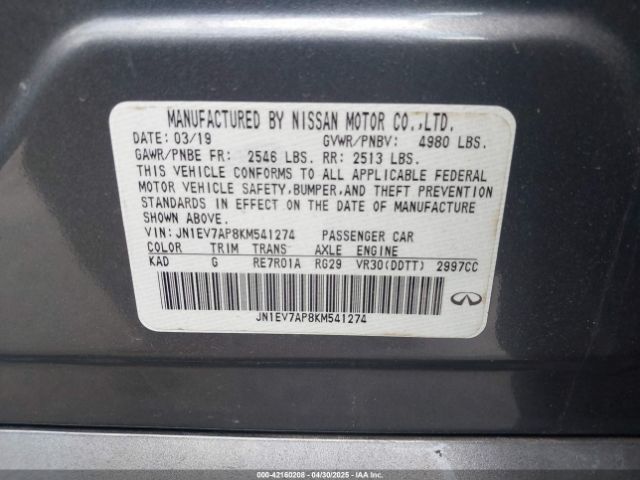 JN1EV7AP8KM541274 Infiniti Q50 3.0t Luxe