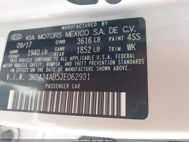 3KPA24AB5JE062931 KIA RIO S