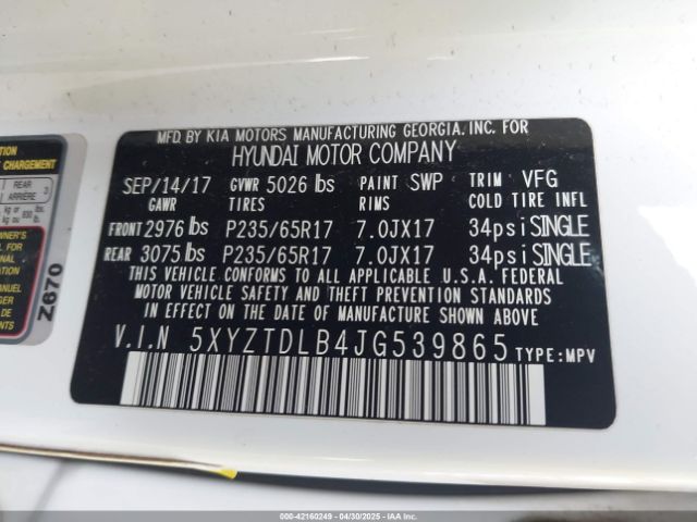 2018 HYUNDAI SANTA FE SPORT 5XYZTDLB4JG539865 Photo 8