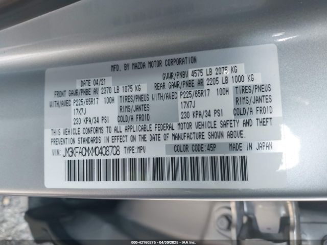 JM3KFACMXM0408708 Mazda Cx-5 Touring