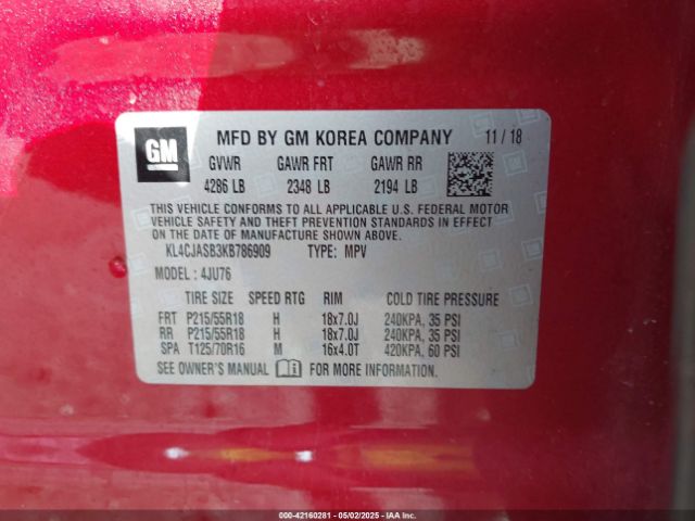 KL4CJASB3KB786909 Buick Encore Fwd Preferred