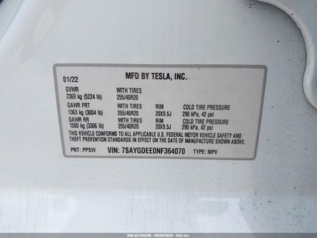 2022 TESLA MODEL Y 7SAYGDEE0NF364070 Photo 8