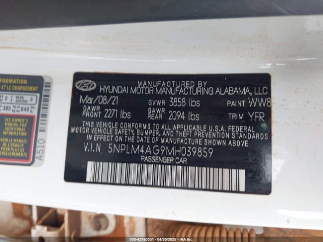 5NPLM4AG9MH039859 Hyundai ELANTRA SEL
