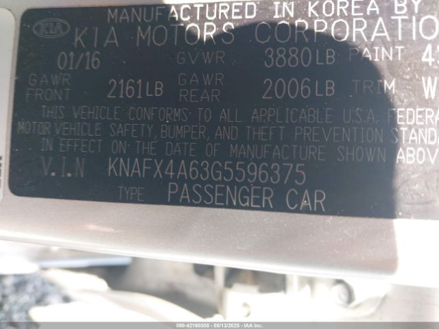 KNAFX4A63G5596375 KIA FORTE LX