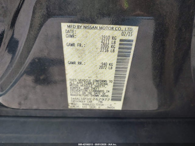 Nissan Altima 2.5 S 2015 1N4AL3AP3FC267977 Image 9